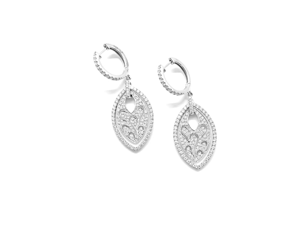 14K White Gold Pavé Diamond Drop Earrings 1.94 Carat Total