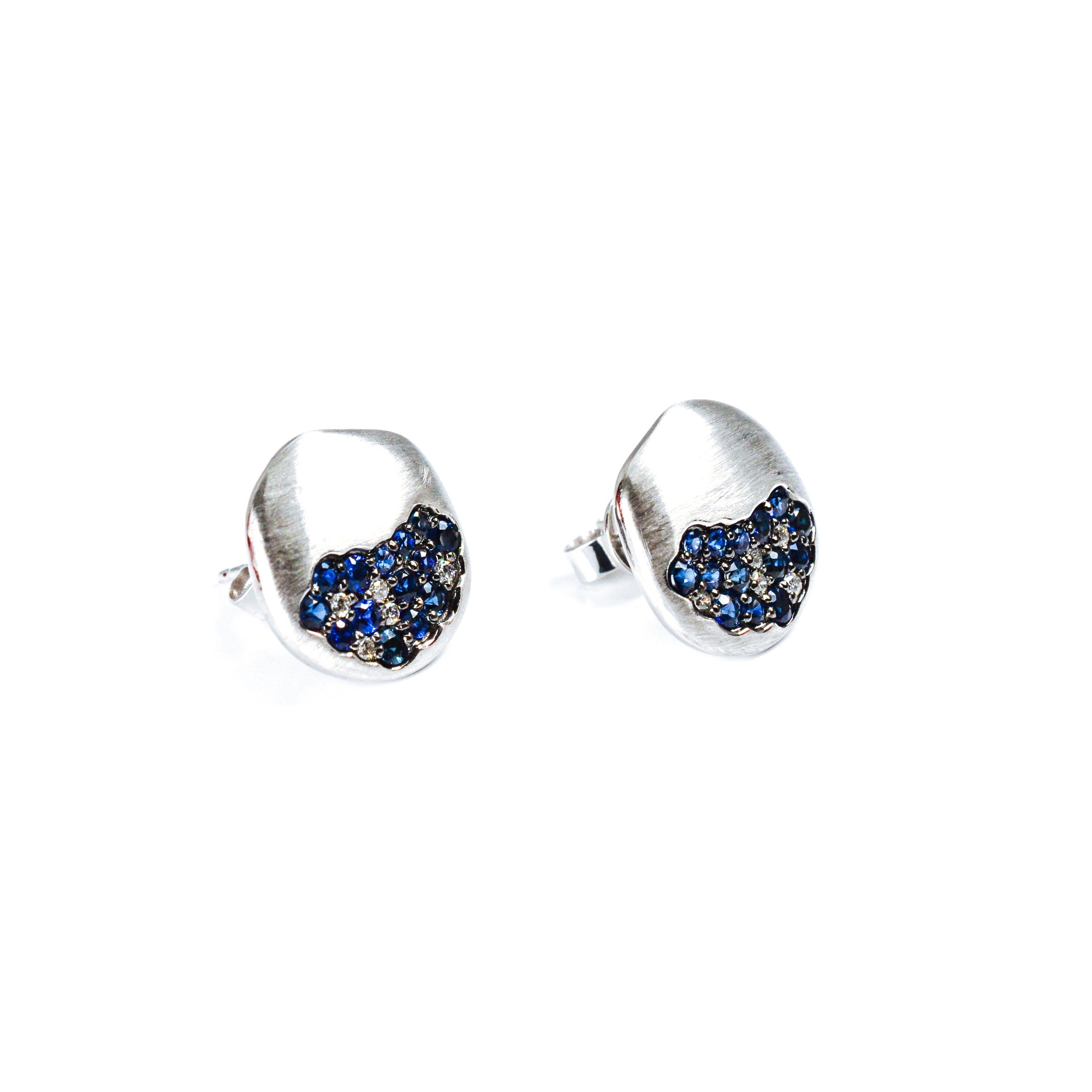 14kt White Gold Diamond and Sapphire Freeform Earrings