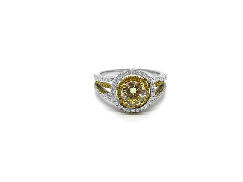 18K Two-Tone GIA Certified Yellow Diamond Halo Ring – 2.48 Carats