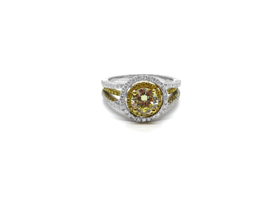 18K Two-Tone GIA Certified Yellow Diamond Halo Ring – 2.48 Carats