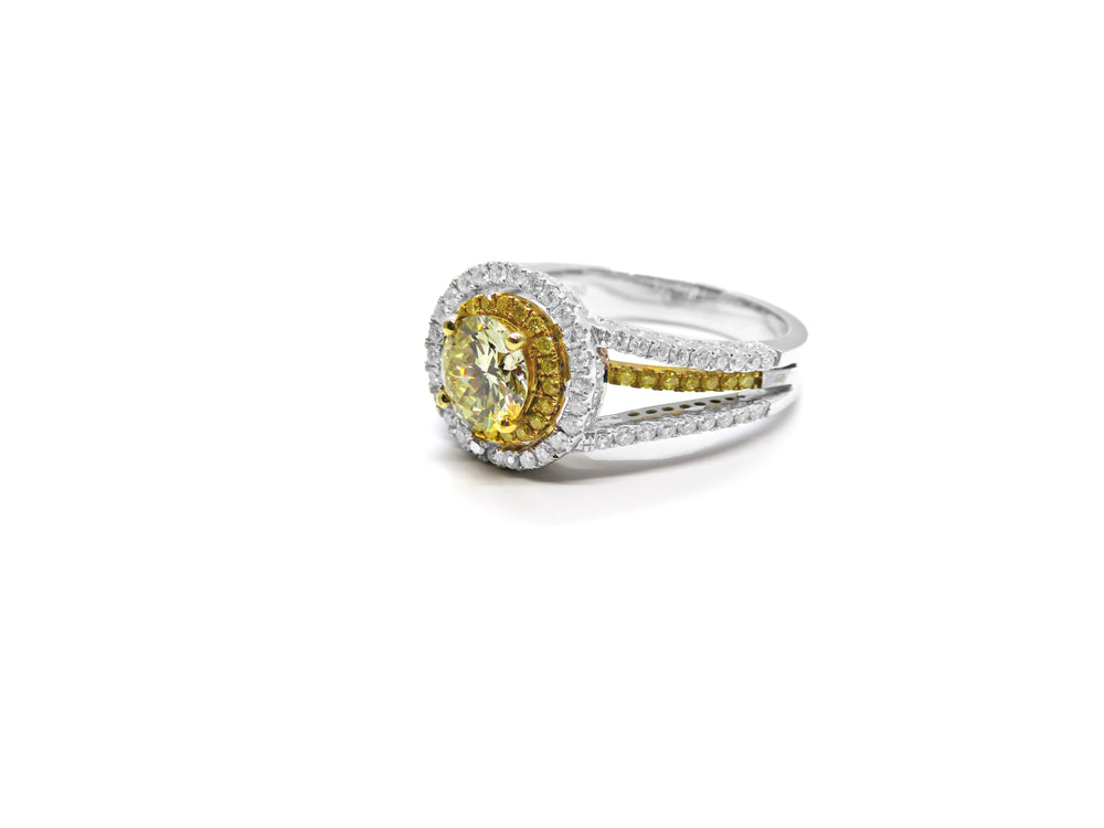 18K Two-Tone GIA Certified Yellow Diamond Halo Ring – 2.48 Carats