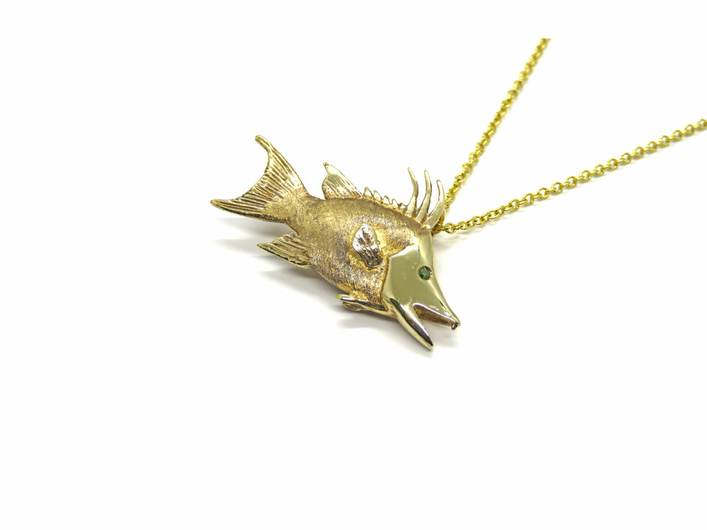 18kt Yellow Gold Hog Snapper Fish Pendant Necklace