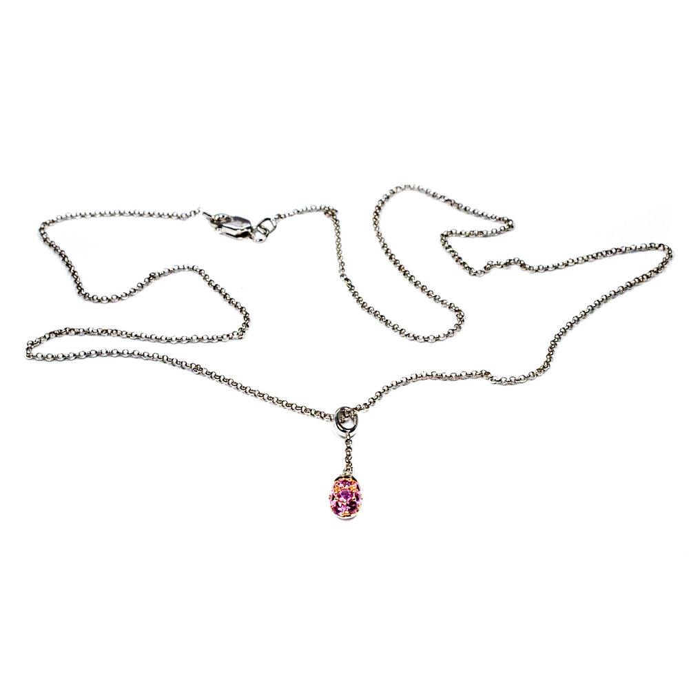 18kt White Gold Pink Sapphire and Diamond Drop Necklace