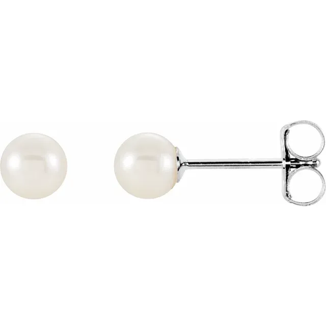 14K White Gold 4.00mm Akoya Cultured Pearl Stud Earrings