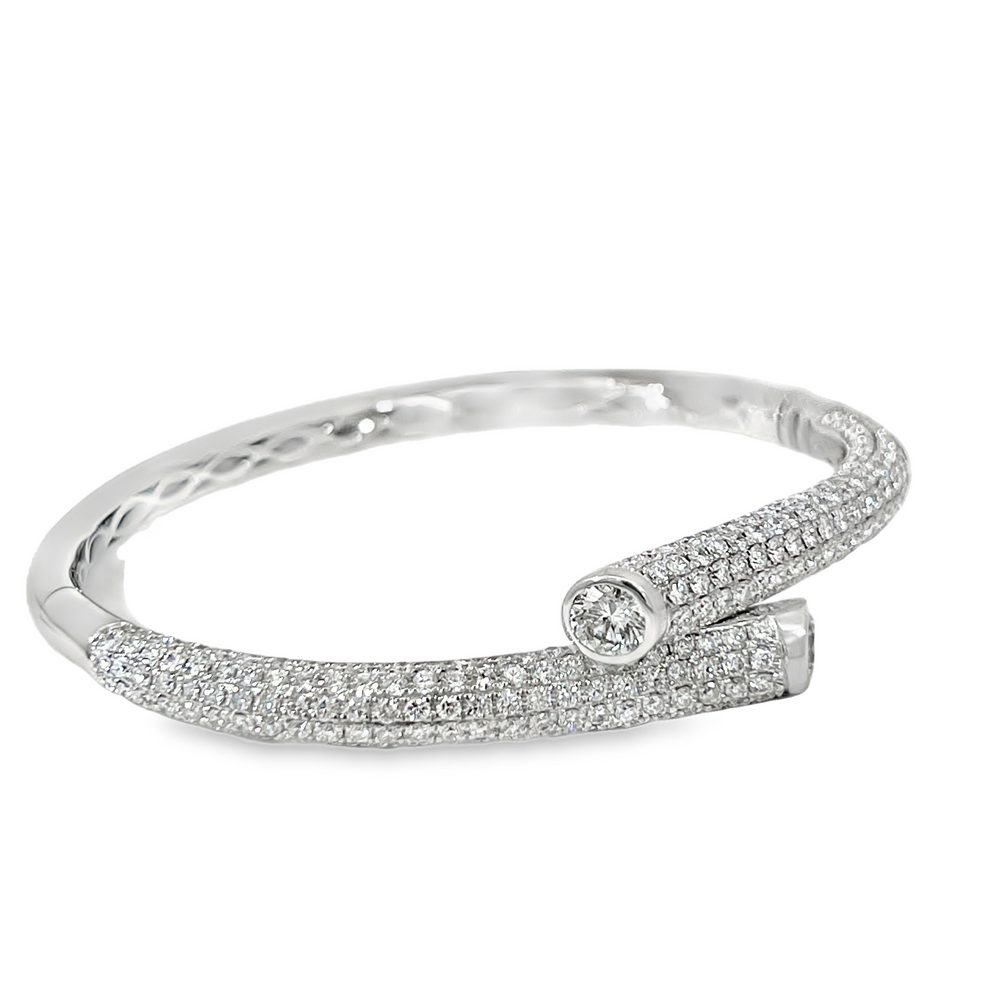 18K White Gold 6.10 CTW Diamond Bypass Bangle Bracelet