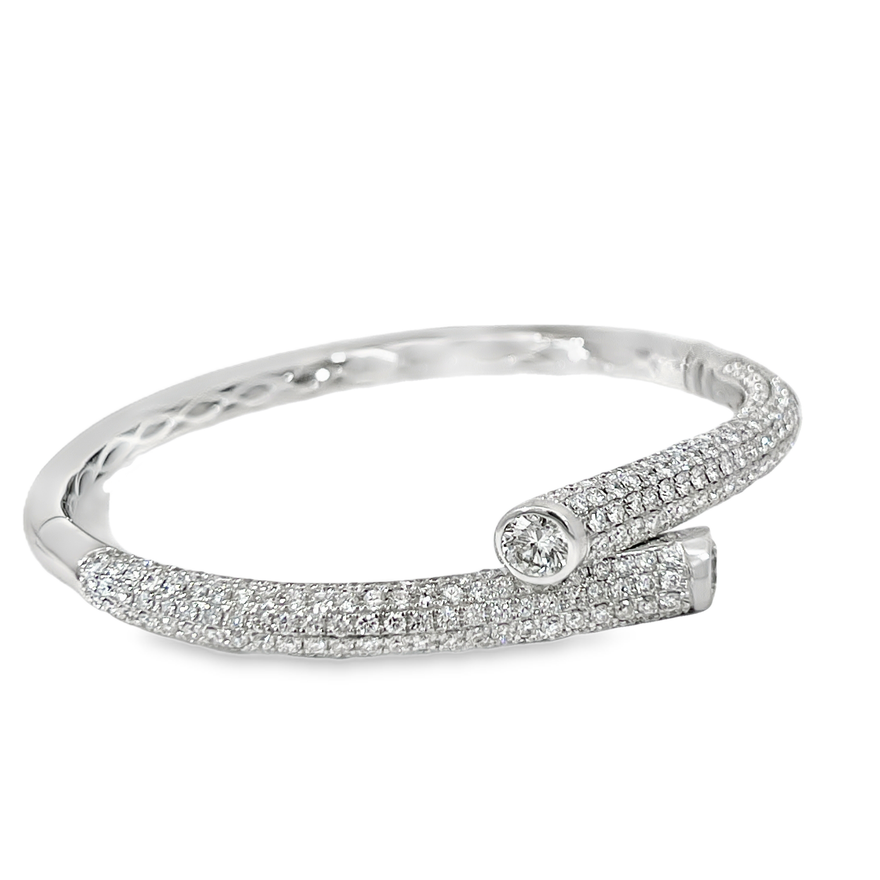 18K White Gold 6.10 CTW Diamond Bypass Bangle Bracelet