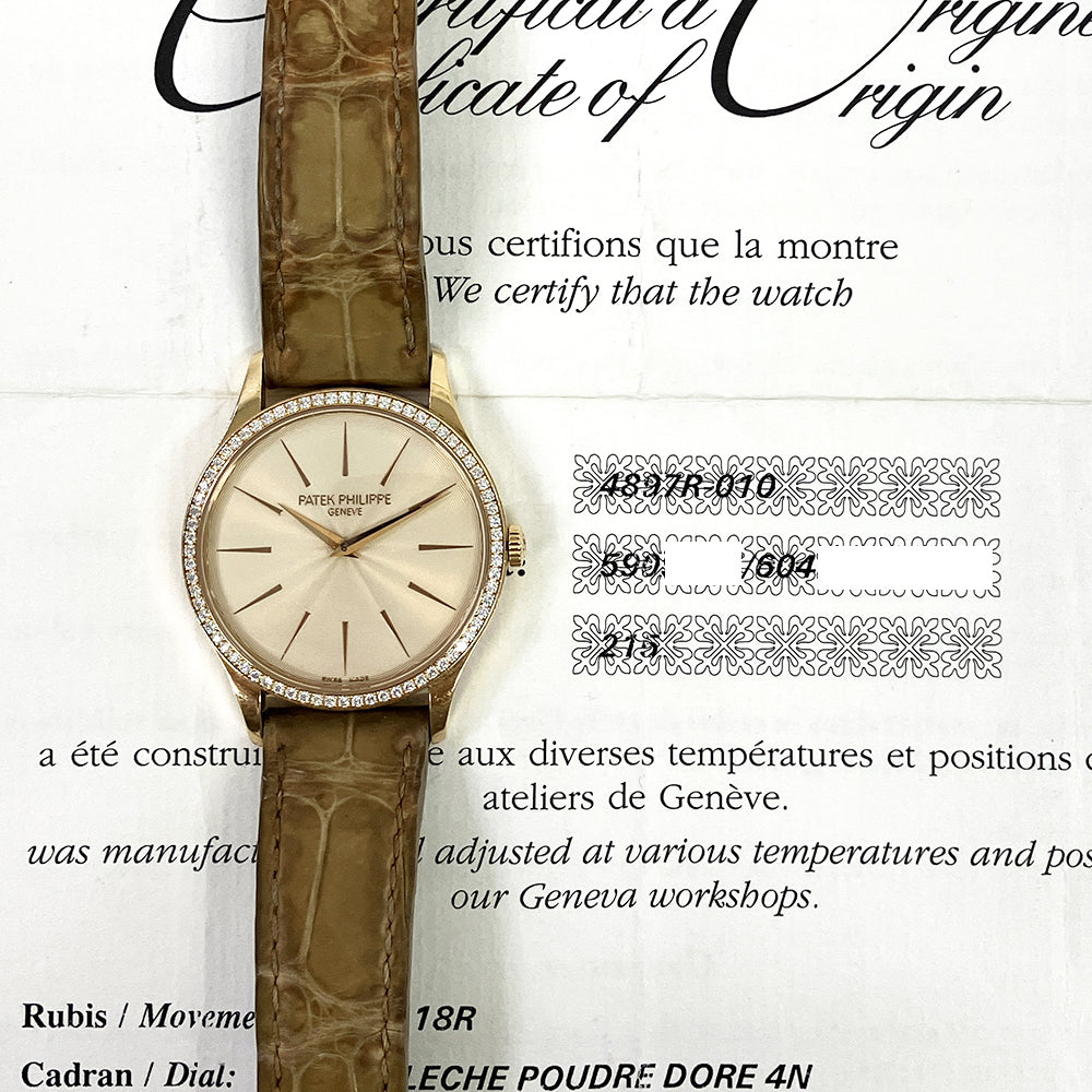 Calatrava 33mm Rose Gold Diamonds Bezel Manual 4897R-010
