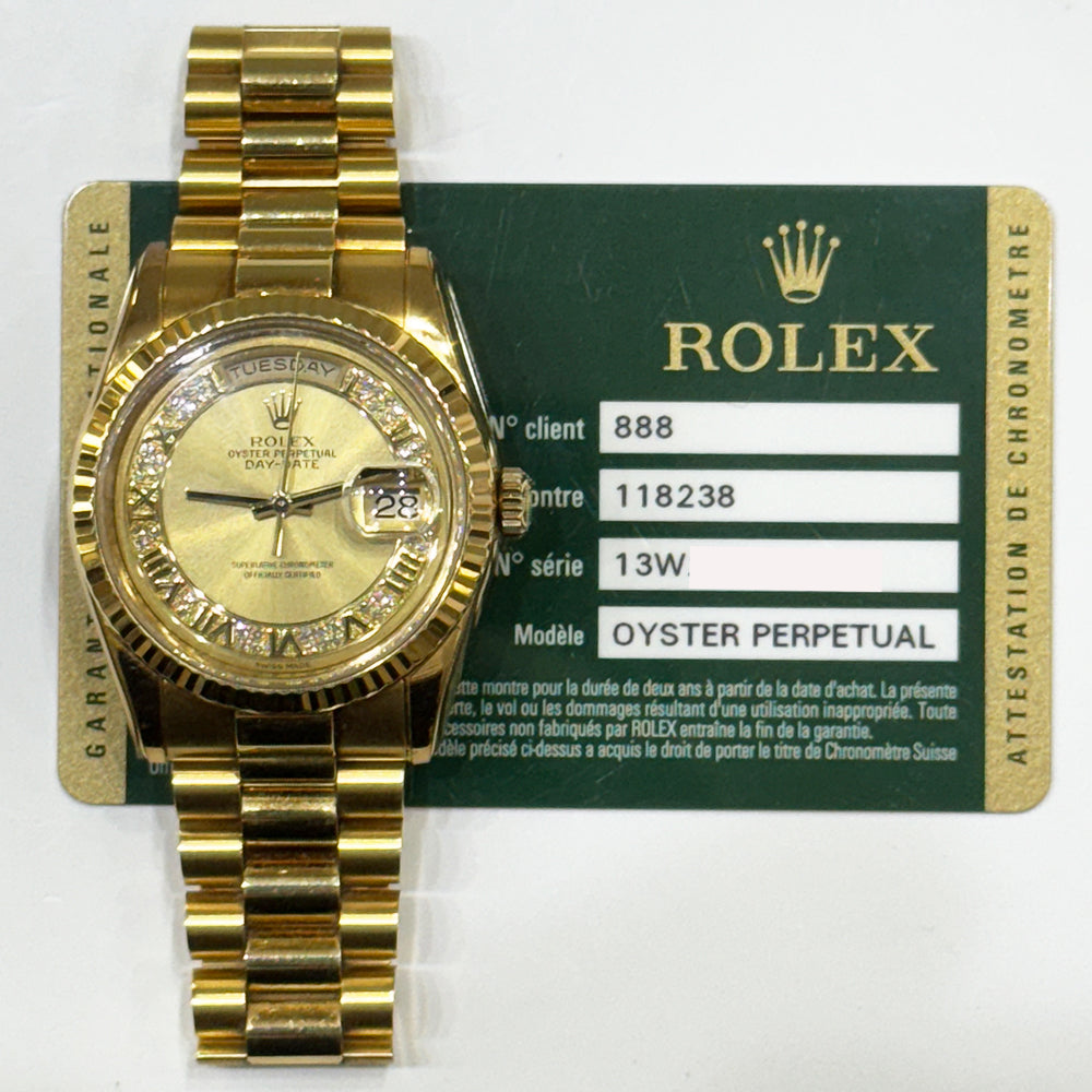 Day-Date President 36mm Yellow Gold Fluted Bezel 118238MR