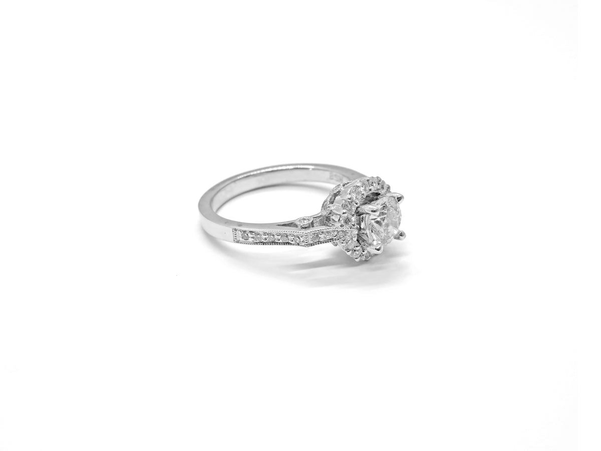 14K White Gold Diamond Halo Engagement Ring