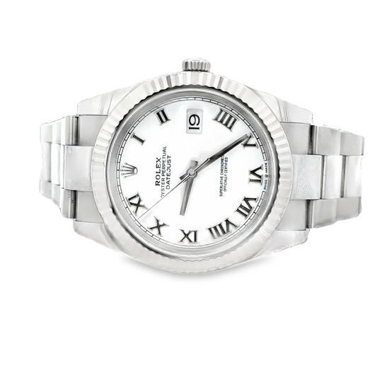 Pre-Owned Rolex Datejust 41 Steel & 18K White Gold Fluted Bezel White Roman Dial – Ref. 126334 – Box & Papers (2019)