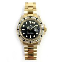 GMT-Master II 40mm Diamond & Black Sapphire Bezel Diamond Lugs  Yellow Gold 116758SANR