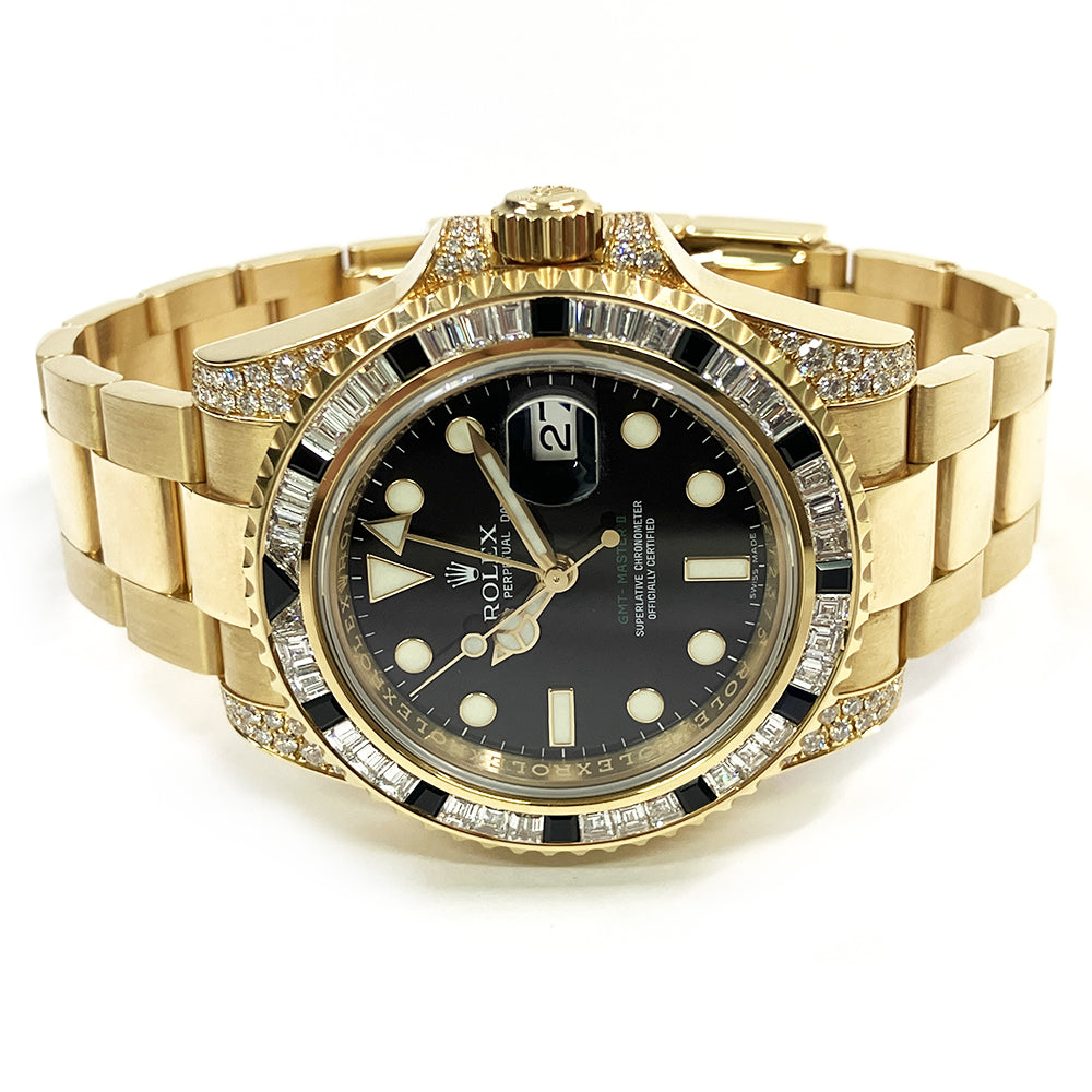 GMT-Master II 40mm Diamond & Black Sapphire Bezel Diamond Lugs  Yellow Gold 116758SANR