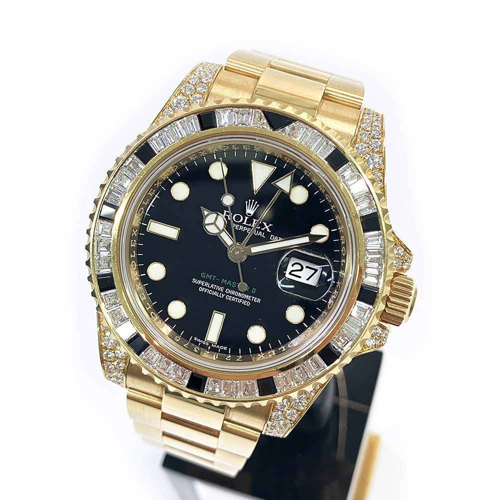 GMT-Master II 40mm Diamond & Black Sapphire Bezel Diamond Lugs  Yellow Gold 116758SANR