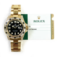 GMT-Master II 40mm Diamond & Black Sapphire Bezel Diamond Lugs  Yellow Gold 116758SANR