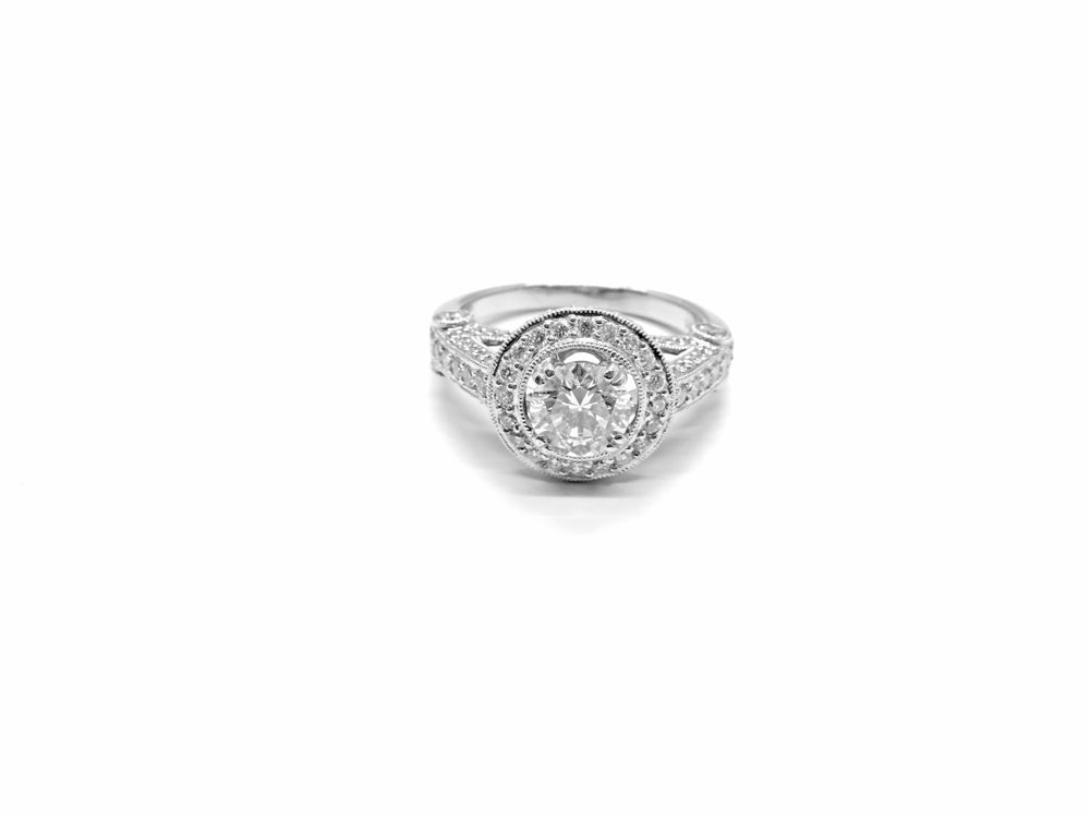 14k White Gold Halo Diamond Engagement Ring