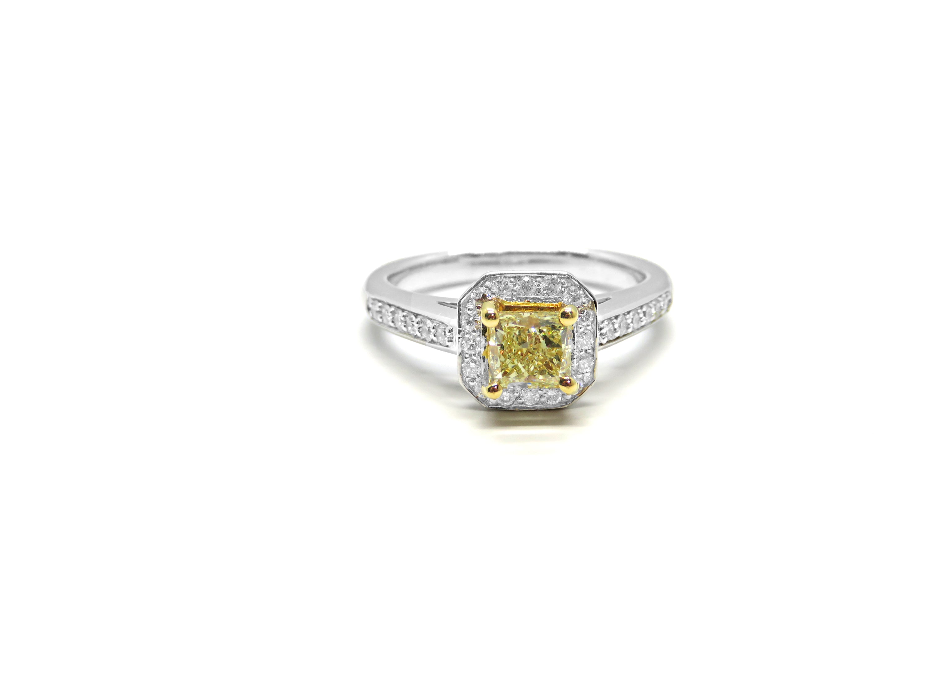 18k Two-Tone Fancy Yellow Princess Cut Diamond Ring