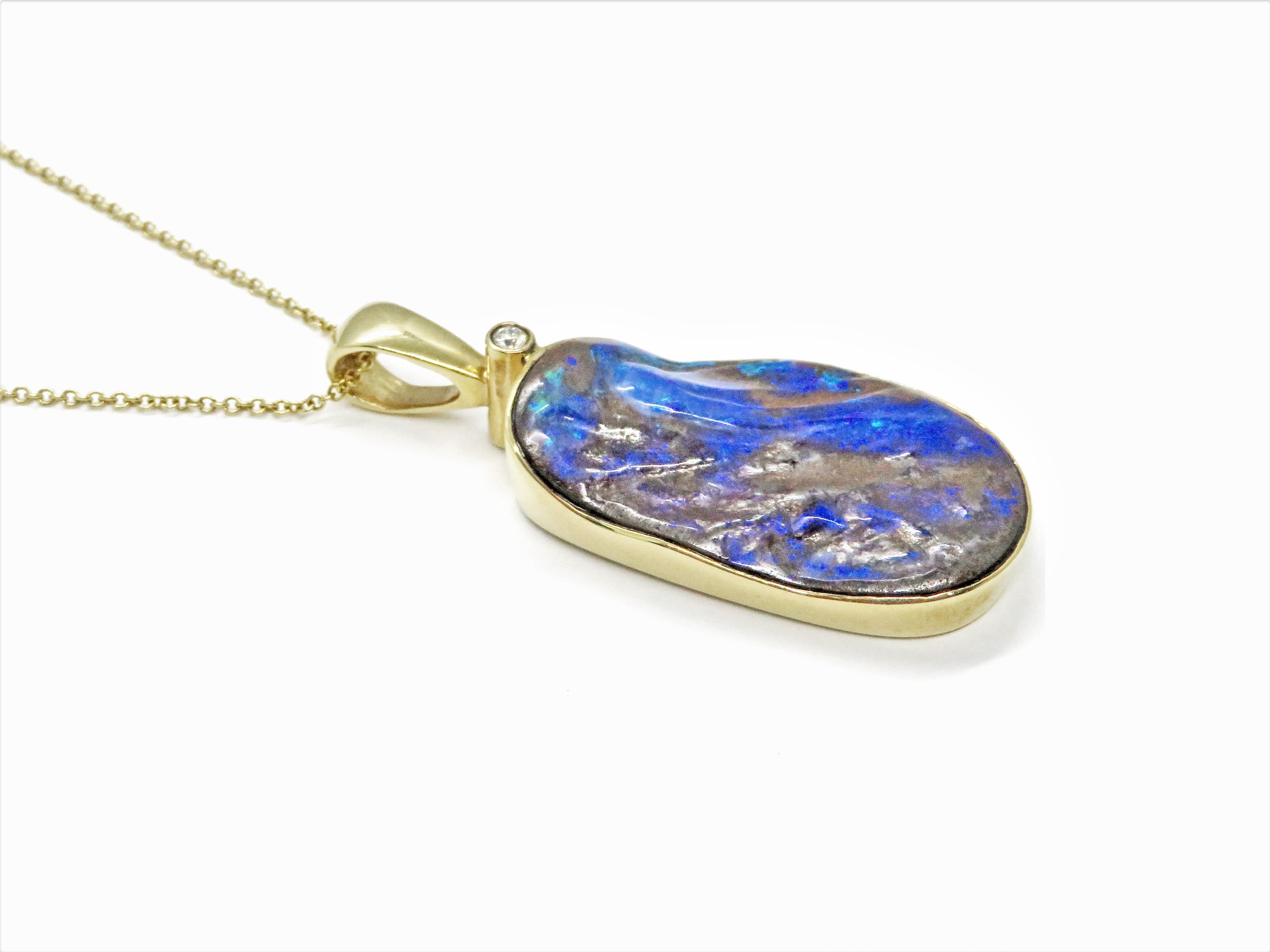 18K Yellow Gold Boulder Opal & Diamond Necklace