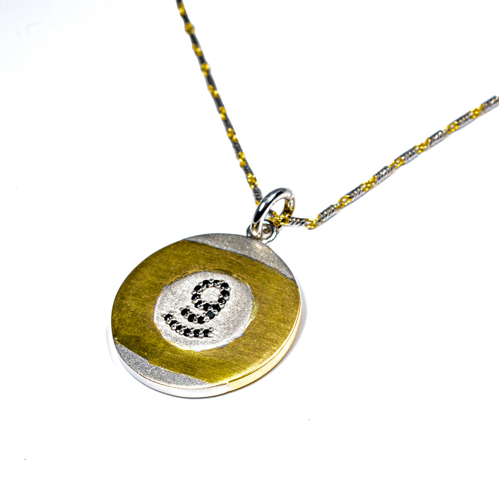 14kt Two Tone Solid Gold 9 Ball Pool Pendant with Black Diamonds and Two Tone Gold Chain
