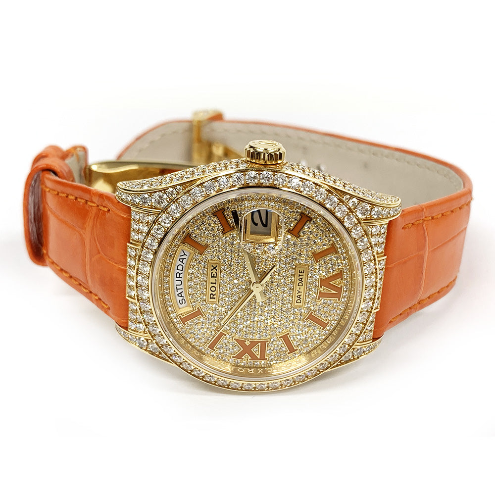 Day-Date 36mm Diamond Bezel Diamond Case Yellow Gold on Strap 128158RBR