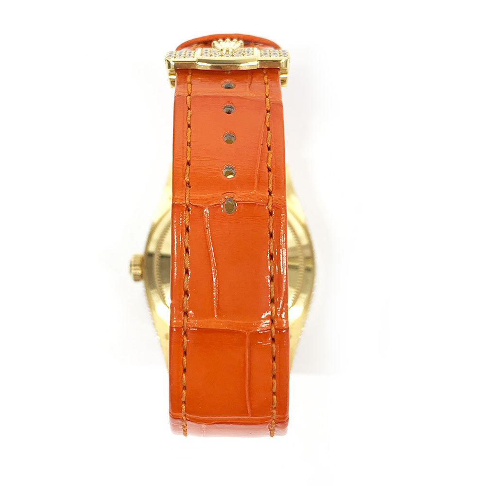 Day-Date 36mm Diamond Bezel Diamond Case Yellow Gold on Strap 128158RBR