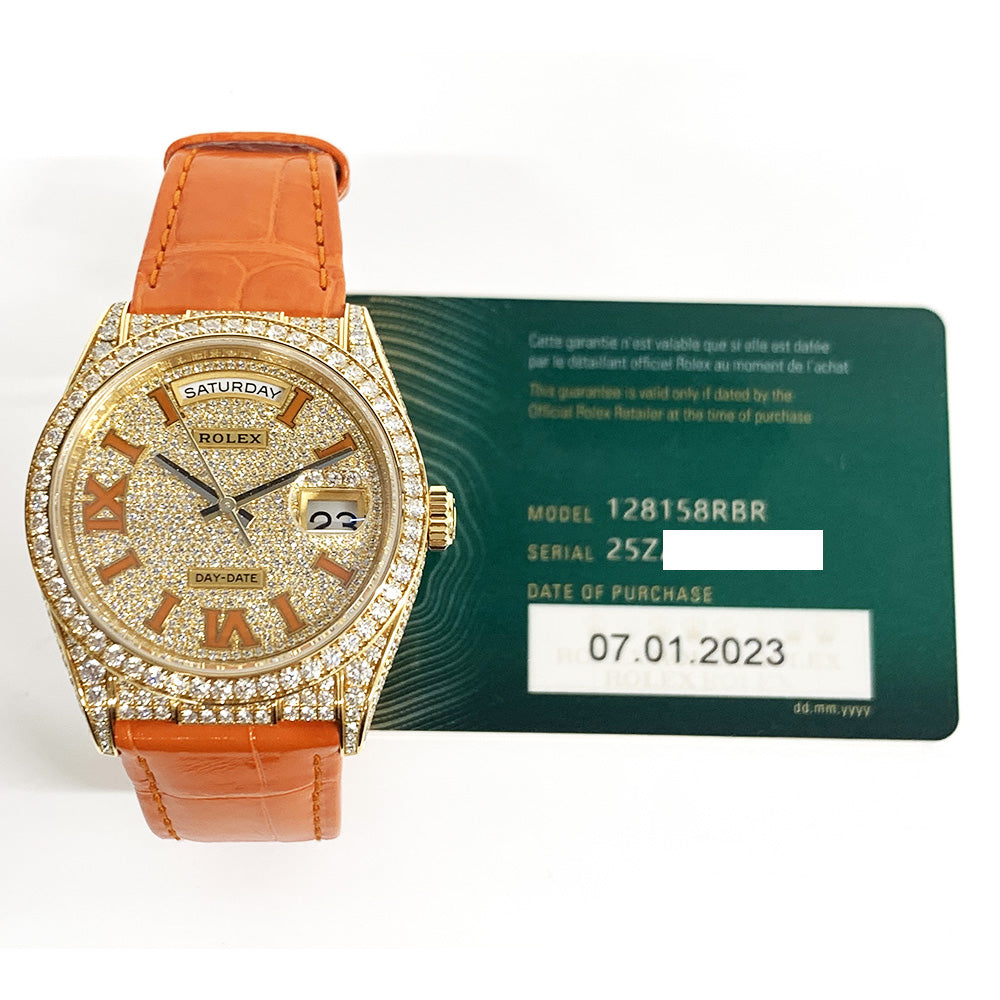 Day-Date 36mm Diamond Bezel Diamond Case Yellow Gold on Strap 128158RBR