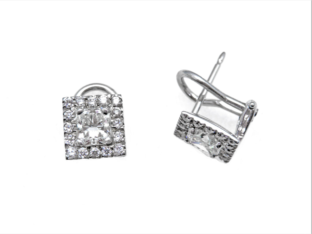 14K White Gold Princess Cut Diamond Halo Stud Earrings