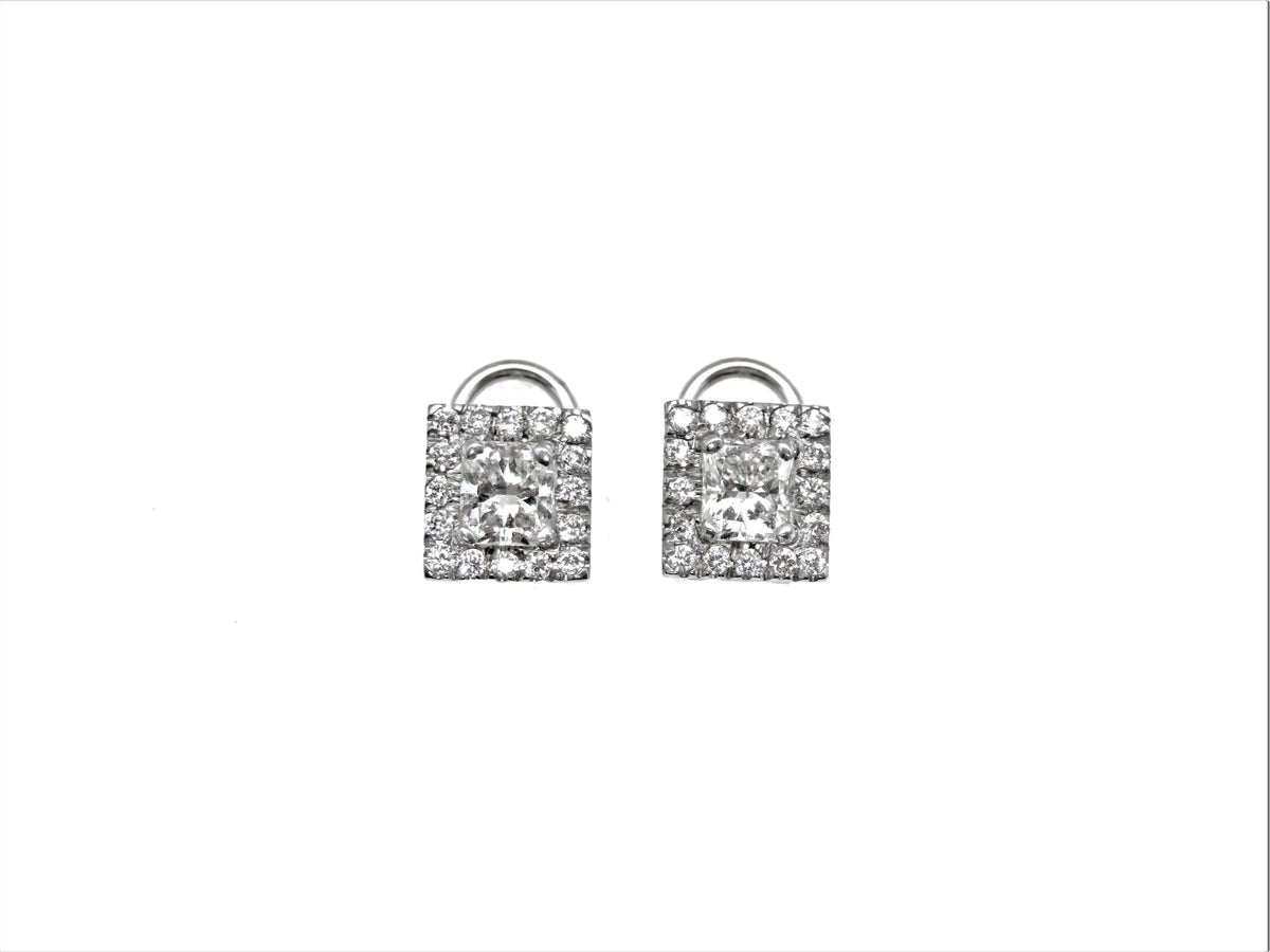 14K White Gold Princess Cut Diamond Halo Stud Earrings