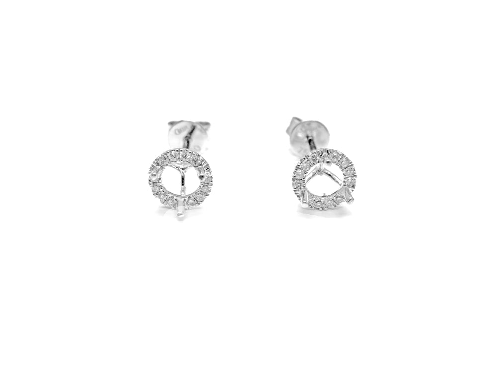 18K White Gold Diamond Halo Semi-Mount Stud Earrings