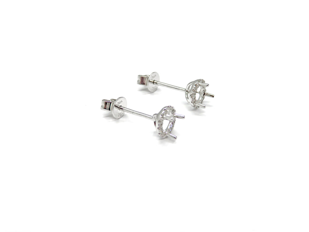 18K White Gold Diamond Halo Semi-Mount Stud Earrings