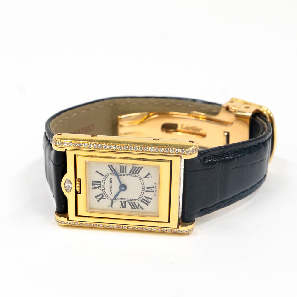 Tank Basculante Quartz Diamond Bezel - 23mm x 37mm - Yellow Gold WA202251