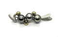 18kt Two Tone White and Yellow Gold Black Pearl and diamond Arrow Pin