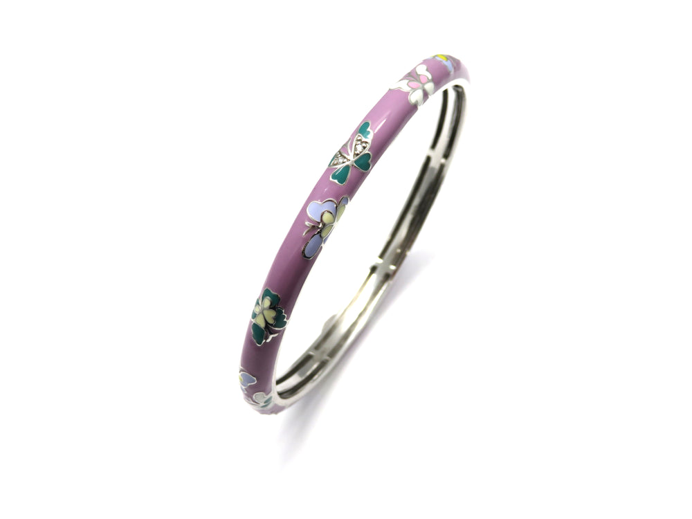 Belle Étoile Sterling Silver Lilac Enamel Butterfly Bangle Bracelet