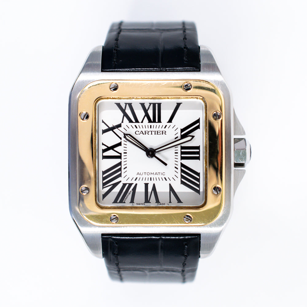 Santos 100 51mm x 38 mm Steel and Yellow Gold W20072X7