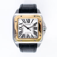 Santos 100 51mm x 38 mm Steel and Yellow Gold W20072X7