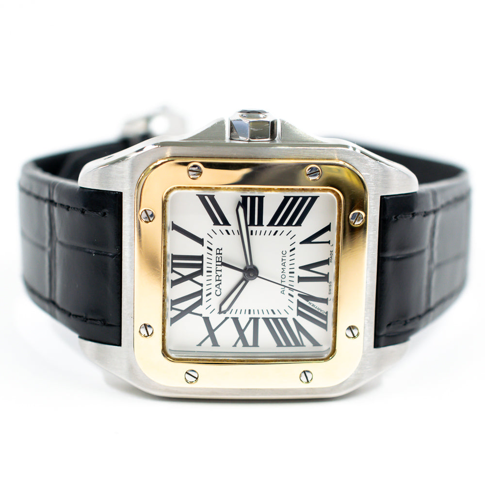 Santos 100 51mm x 38 mm Steel and Yellow Gold W20072X7