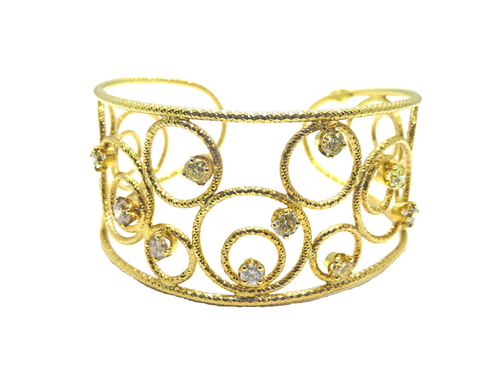 18K Yellow Gold Diamond Scroll Cuff Bracelet