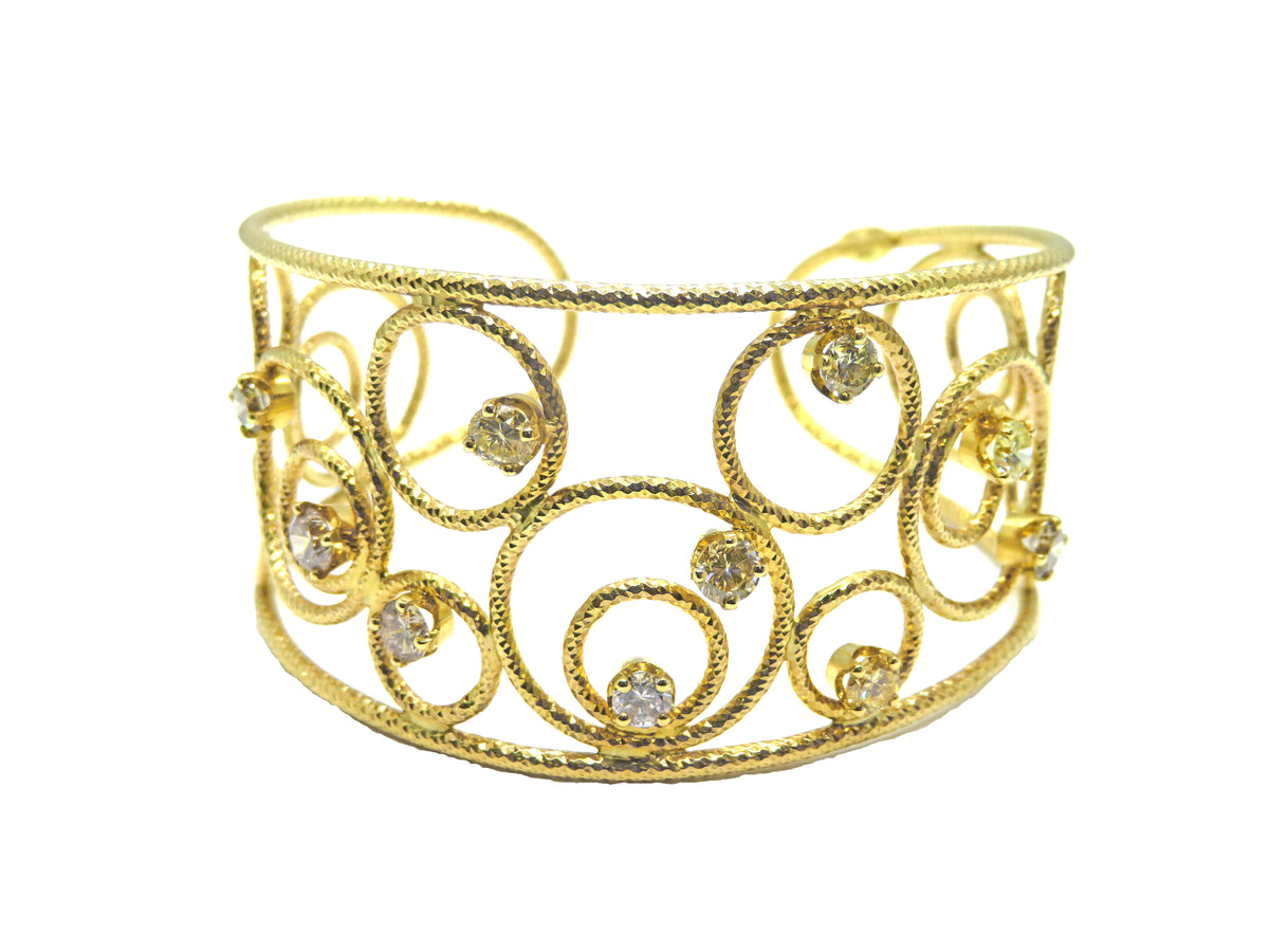 18K Yellow Gold Diamond Scroll Cuff Bracelet