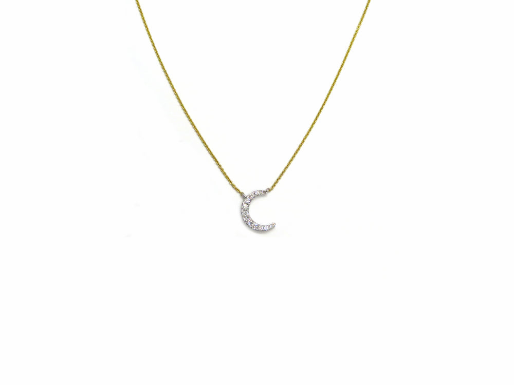 14kt Two Tone Gold Diamond Moon Pendant Necklace