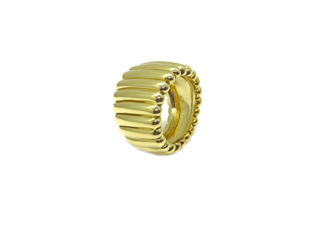 Solid 18K Yellow Gold Ribbed Dome Ring