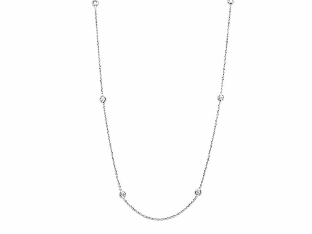 18K White Gold Diamond Bezel Station Necklace