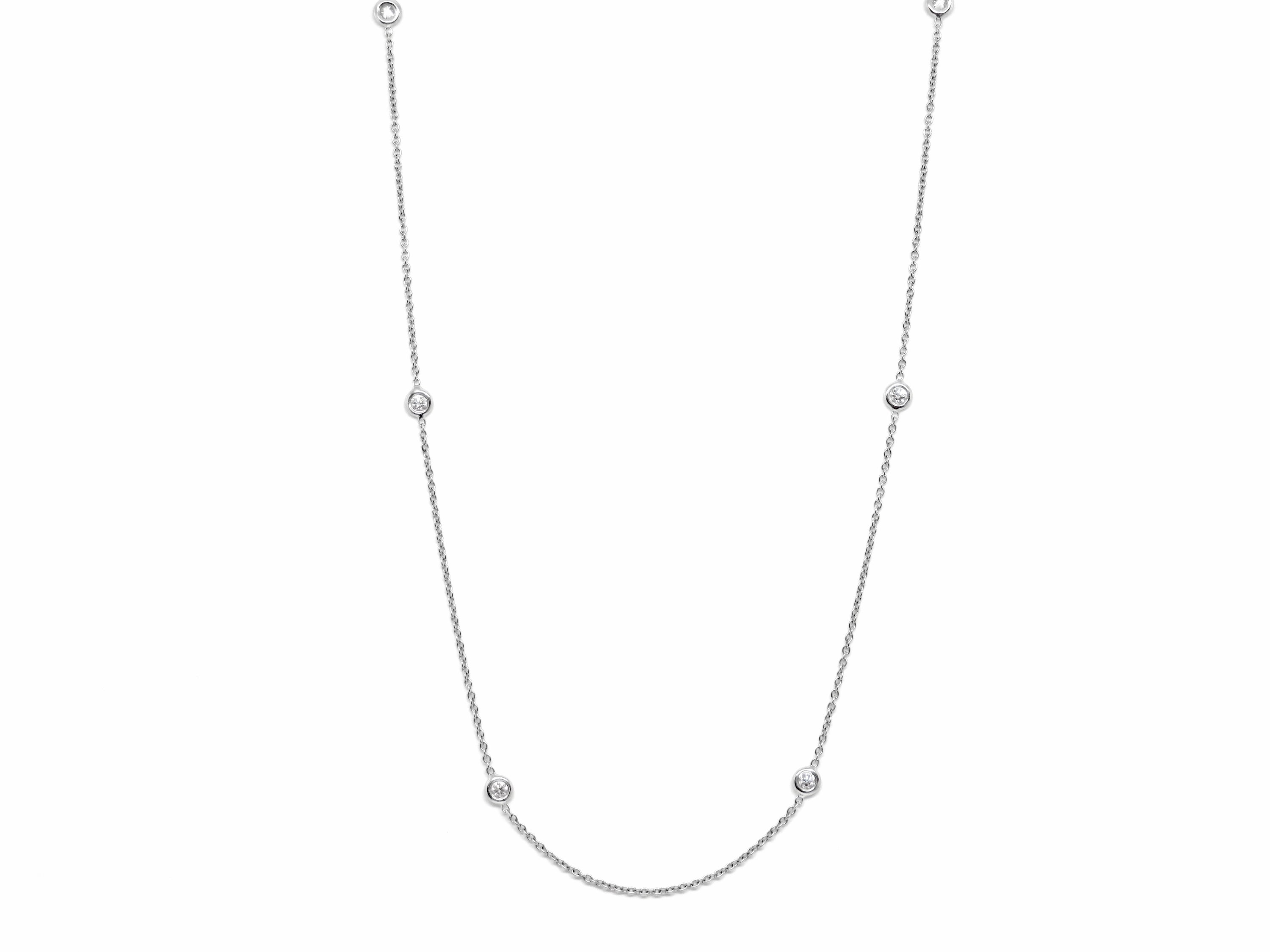 18K White Gold Diamond Bezel Station Necklace