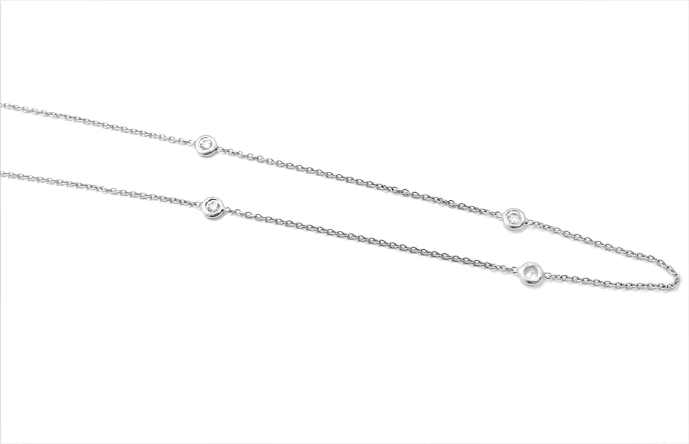 18K White Gold Diamond Bezel Station Necklace