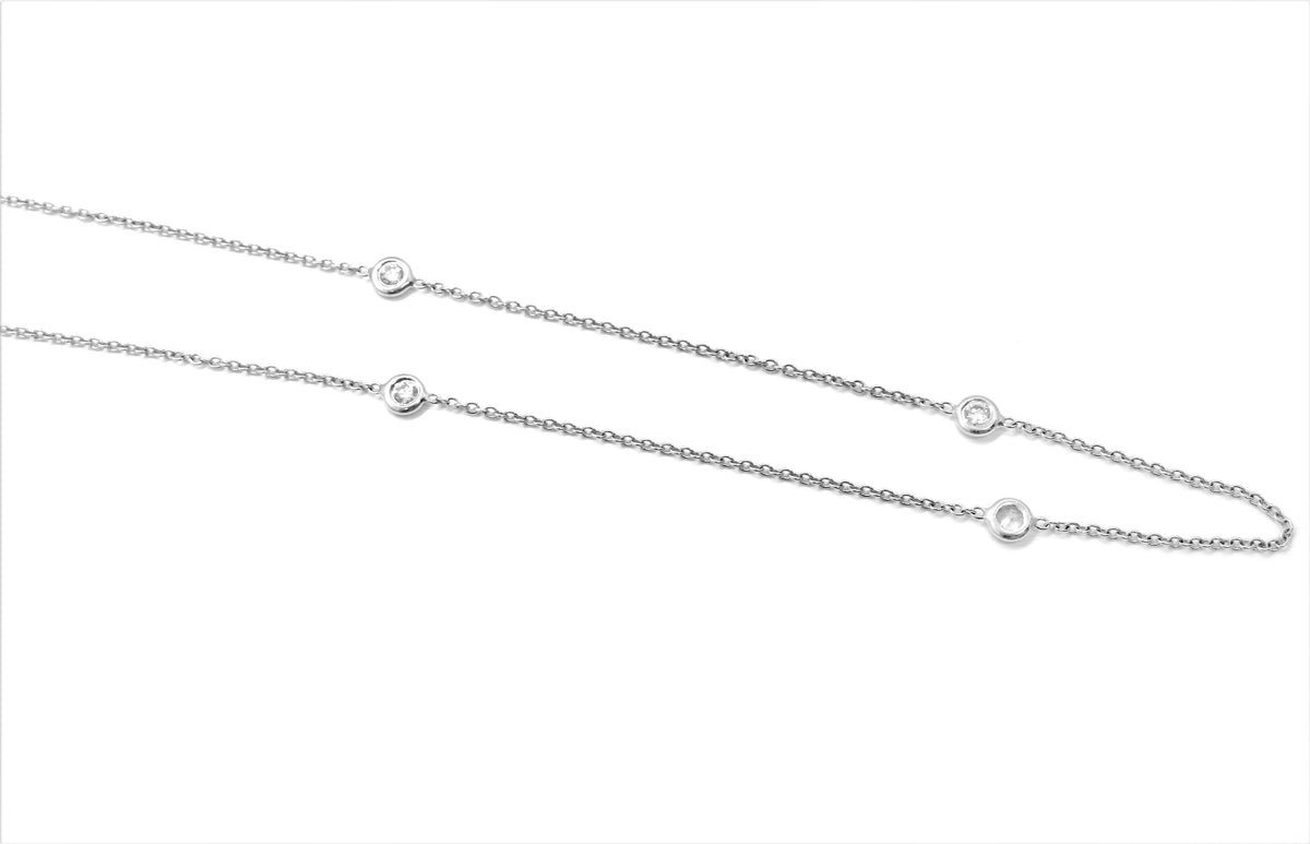 18K White Gold Diamond Bezel Station Necklace