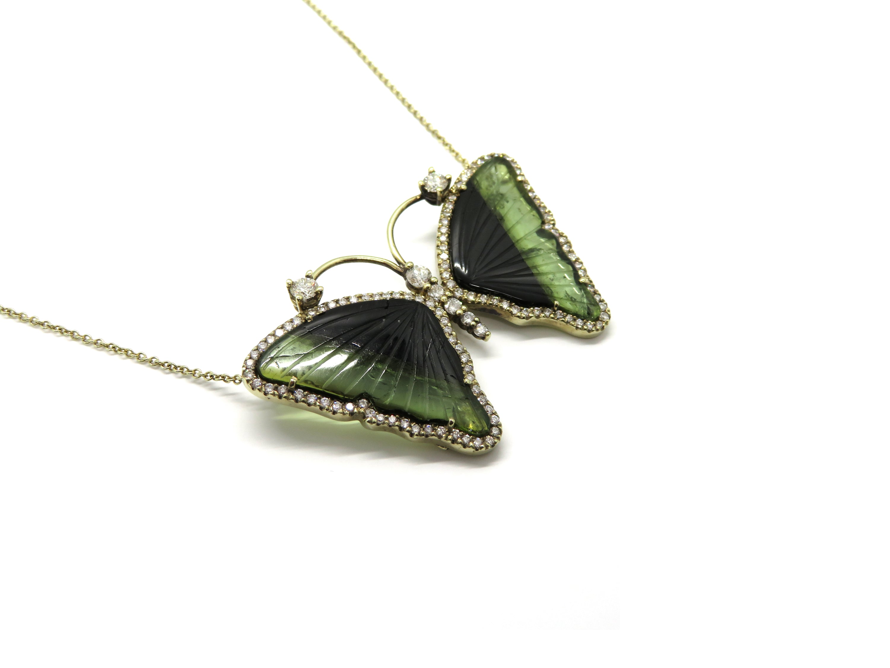 18K Yellow Gold Tourmaline Butterfly Diamond Necklace