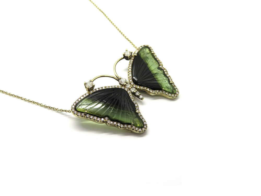 18K Yellow Gold Tourmaline Butterfly Diamond Necklace