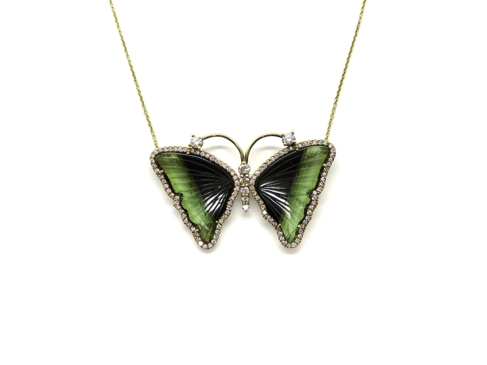 18K Yellow Gold Tourmaline Butterfly Diamond Necklace