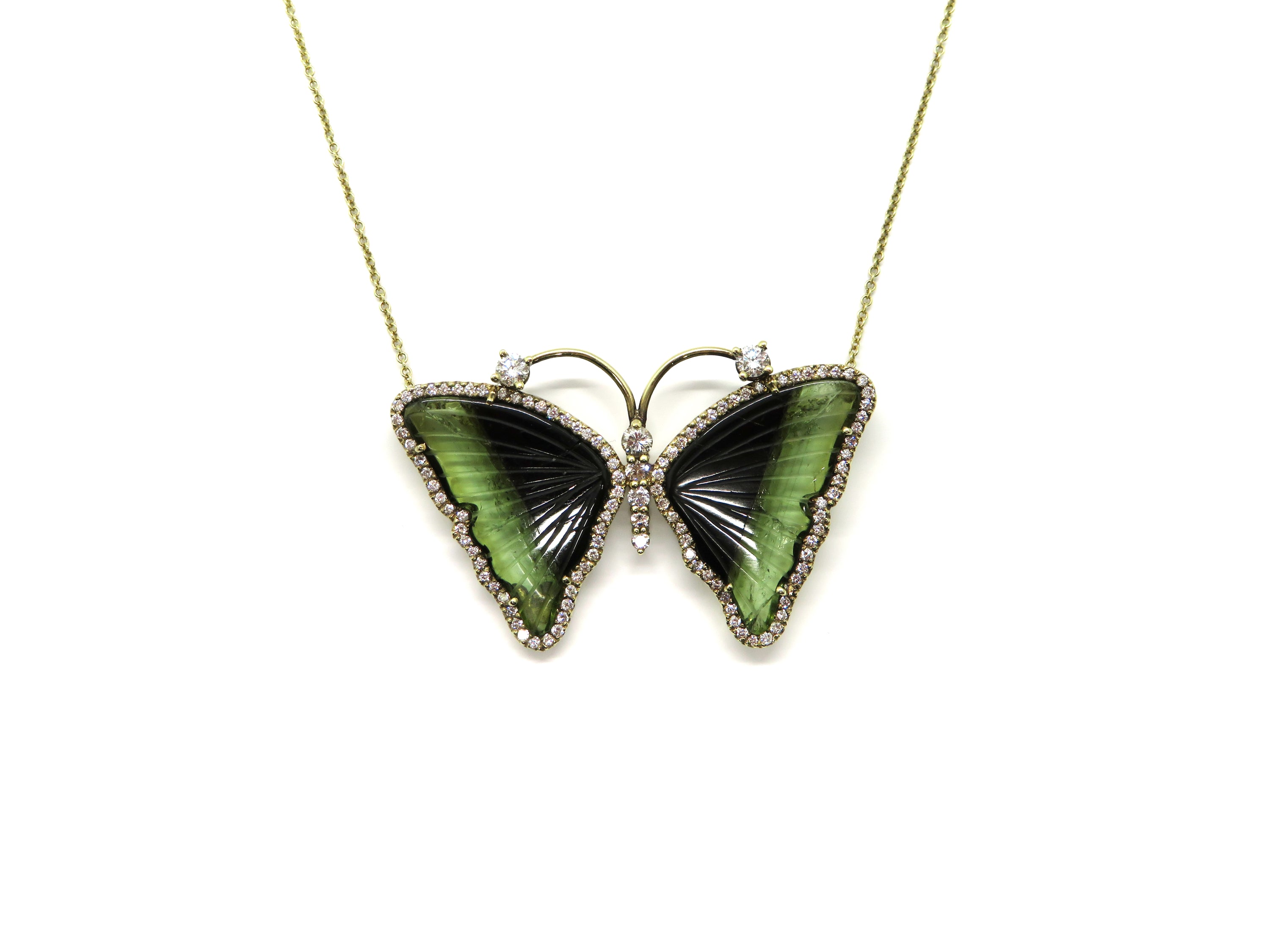 18K Yellow Gold Tourmaline Butterfly Diamond Necklace