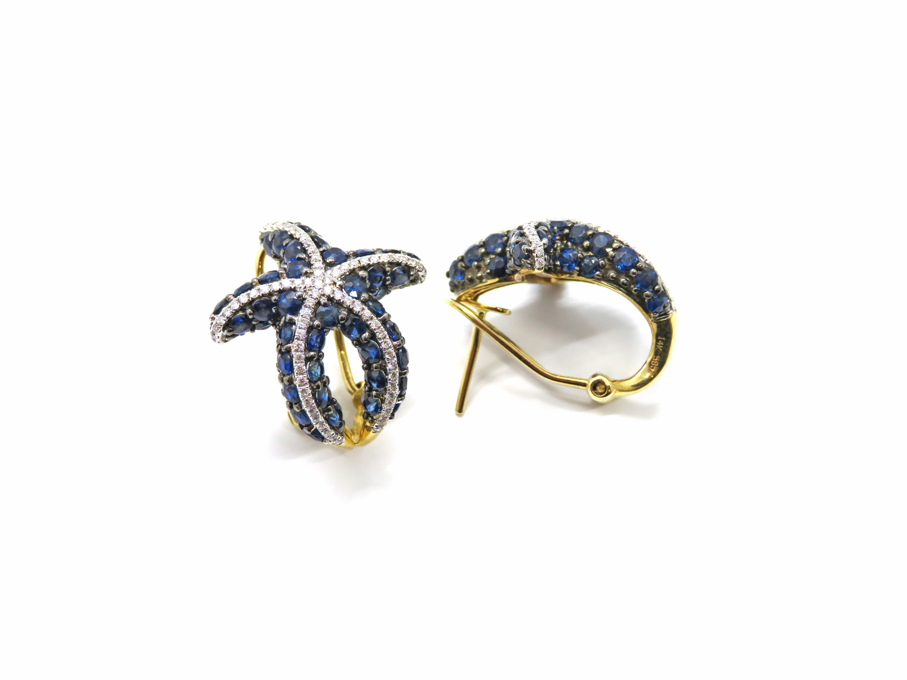 14K Yellow Gold Blue Sapphire & Diamond Starfish Earrings – 5.65 Carat