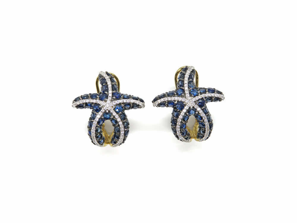 14K Yellow Gold Blue Sapphire & Diamond Starfish Earrings – 5.65 Carat