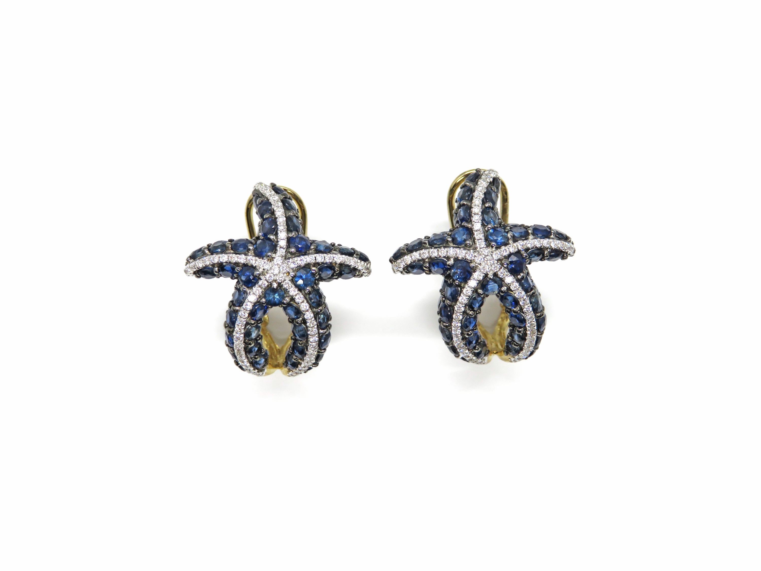 14K Yellow Gold Blue Sapphire & Diamond Starfish Earrings – 5.65 Carat